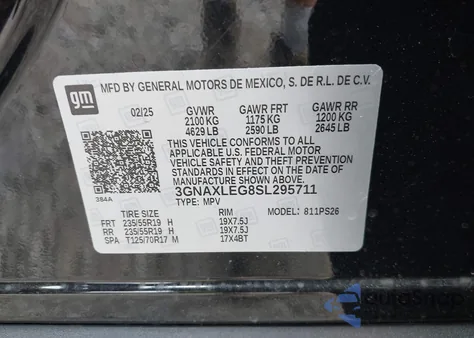 2025 Chevrolet Equinox Fwd Rs from USA, damaged, VIN 3GNAXLEG8SL295711